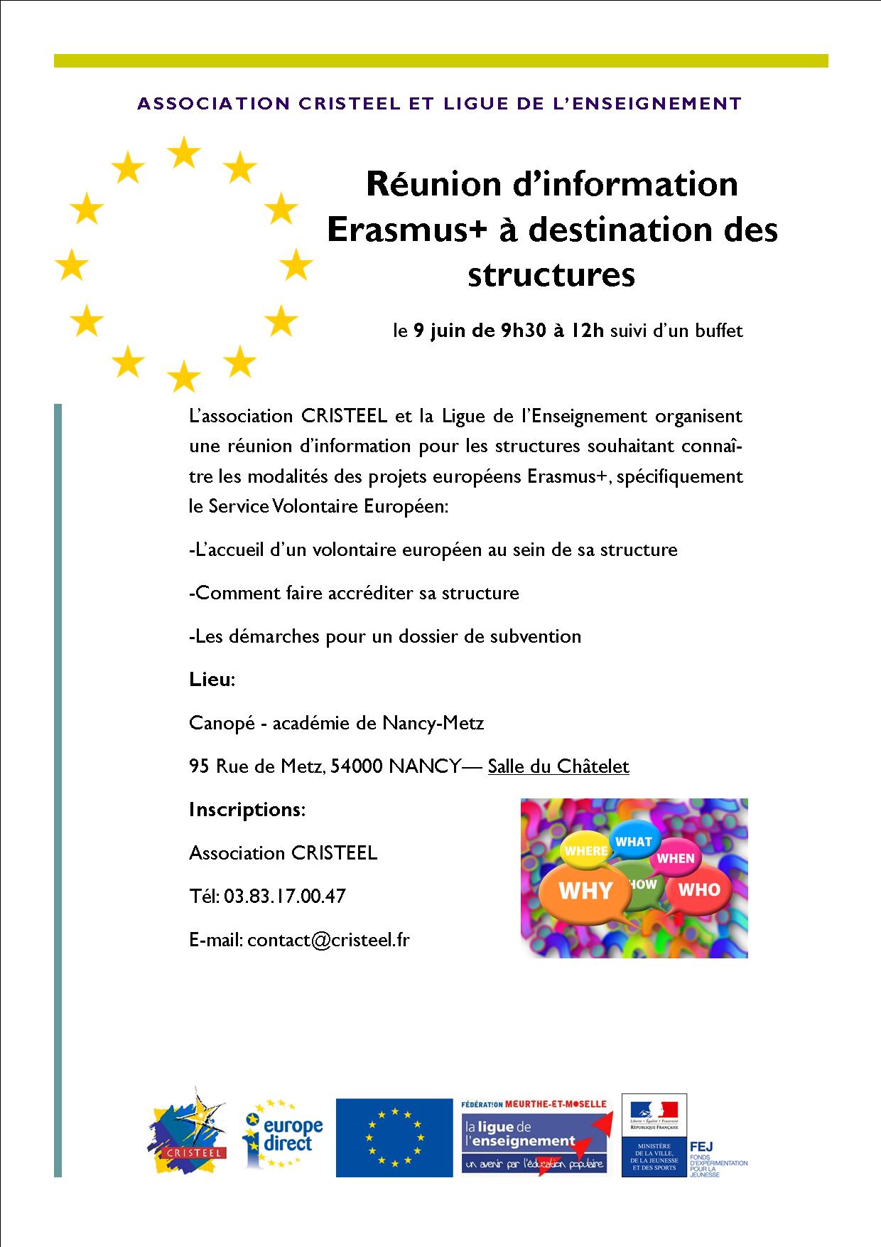 Affiche réunion dinformation Erasmus pour les structures